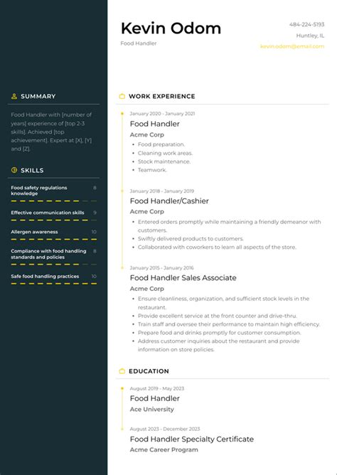 Food Handler Resume Examples And Templates