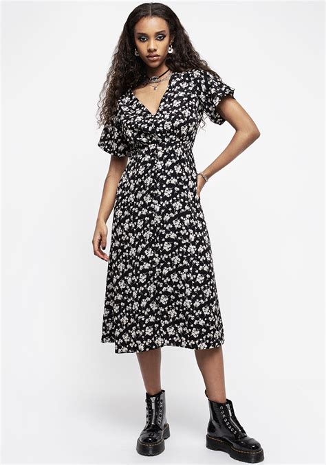 Demeter Print V Neck Button Down Midi Dress Disturbia