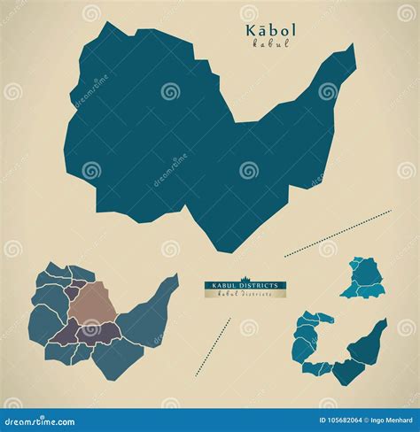 Modern Map - Kabul with Districts AF Stock Illustration - Illustration ...