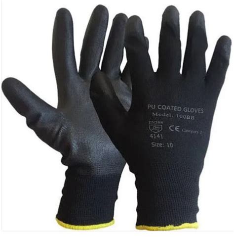 Black Full Finger Pu Coated Gloves For Safety Purpose At Best Price In