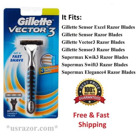 Gillette Vector Razor Handle Fit Sensor Excel Men Women Blade Refill