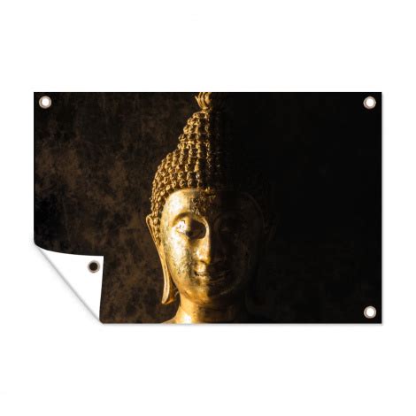 Tuinposter Buddha Boeddha Beeld Goud Spiritueel Zwart