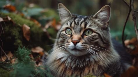 Un Gato En El Bosque Con Ojos Verdes Foto Premium