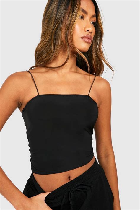 Spaghetti Strap Slinky Longline Crop Top Boohoo Usa