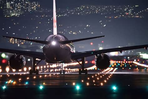Hd Wallpaper Runway Night Lights Rear View Hills Airport