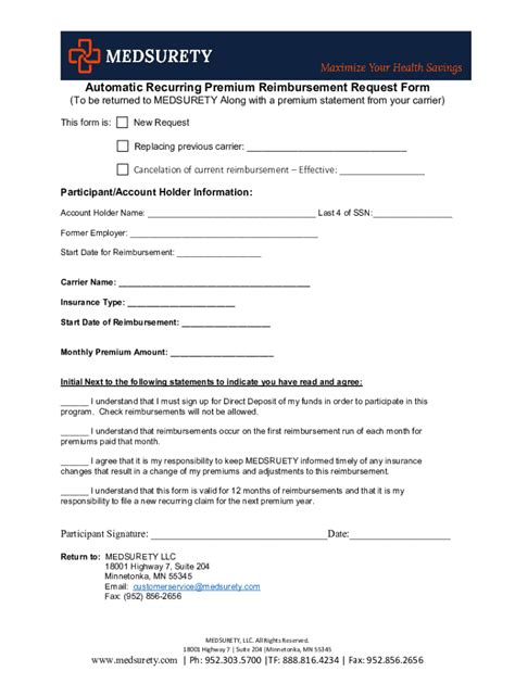 Fillable Online Recurring Premium Reimbursement Claim Form Fax Email