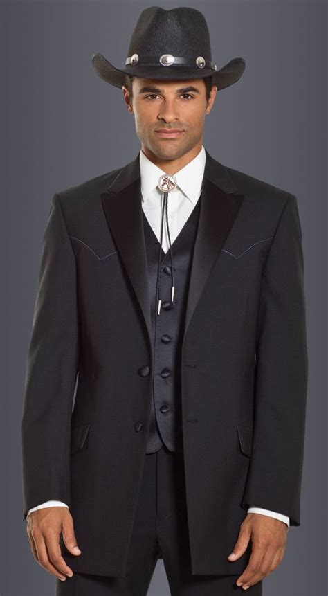 Black Western Shane Tuxedo In Modern Fit 1 Button Peak Lapel Description From I