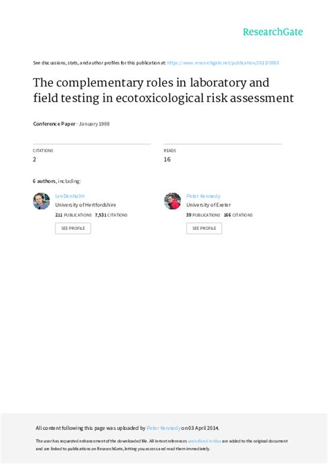 Pdf The Complementary Roles In Laboratory And Field Testing In Ecotoxicological Risk