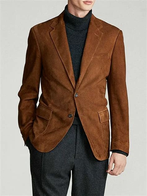 Mens Brown Classic Suede Leather Blazer Jackets Junction