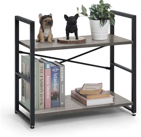 Amazon CAPHAUS 2 Tier Small Bookshelf 24 Inch Width Free Standing