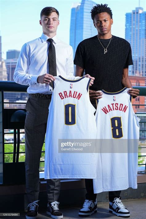 Christian Braun And Peyton Watson Of The Denver Nuggets Pose For A