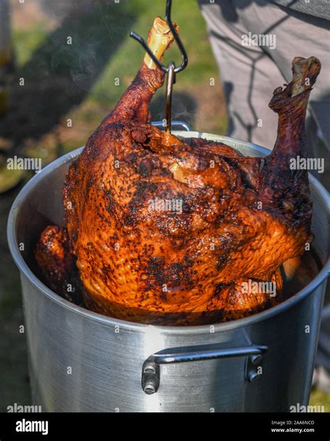 Deep Fried Turkey For Thanksgiving Holiday Hot Turkey Stock Photo Alamy