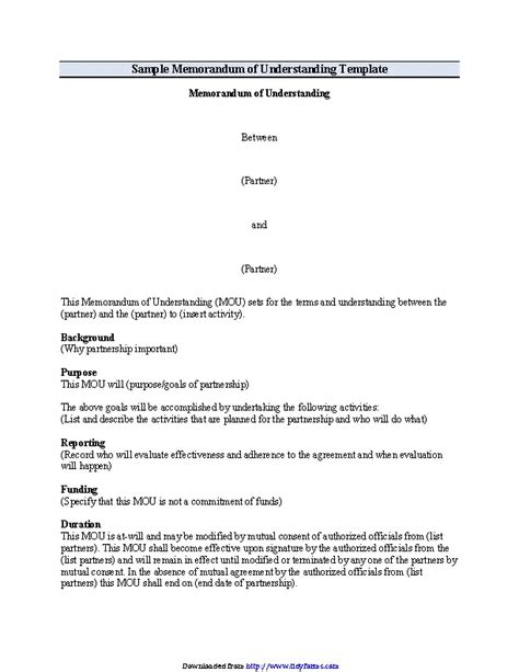 Memorandum Of Understanding Template Pdfsimpli