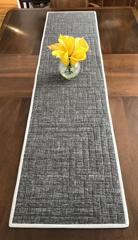 Modern Quilted Table Runner Black White And Grey Wallhanging Etsy