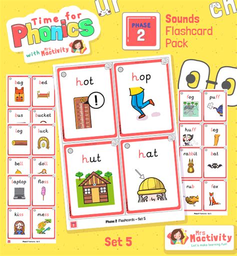 Phase 2 Set 5 Words And Pictures Phonics Flashcards Mrs Mactivity