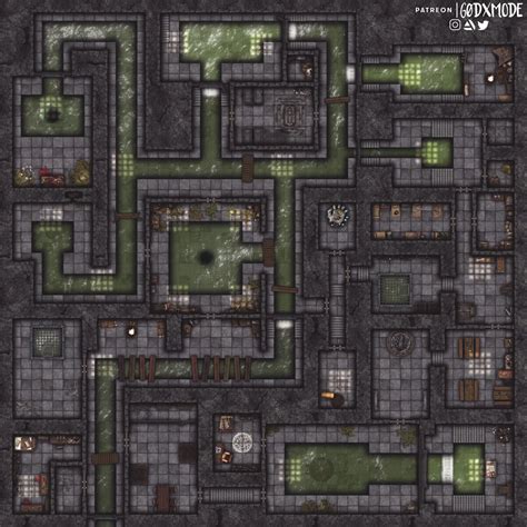 1 Oc 50 X 50 Sewer Dungeon Battlemap Battlemaps Dungeon Maps