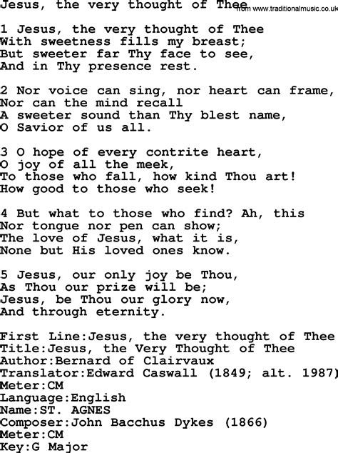 Presbyterian Hymn Jesus The Very Thought Of Thee Lyrics And Pdf