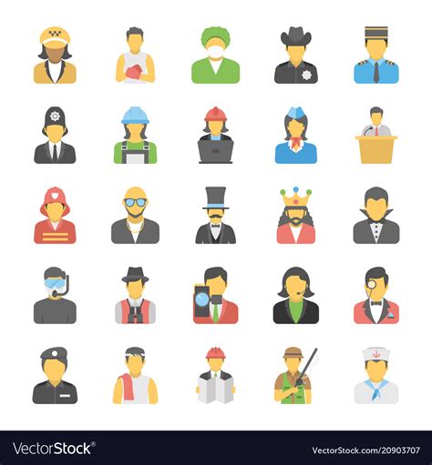 Flat Icons Set Of Professions Royalty Free Vector Image