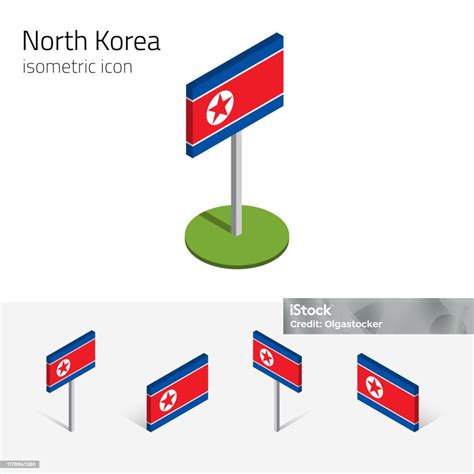 Bendera Korea Utara Ikon Isometrik Vektor 3d Ilustrasi Stok Unduh