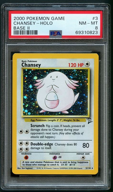 PSA 8 Chansey 3 130 Base Set 2 WOTC Holo 2000 Pokemon Card Values MAVIN