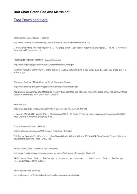 PDF Bolt Chart Grade Sae And Metric Bolt Chart Grade Sae And Metric