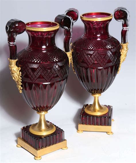 Magnificent Pair Of Russian Imperial Ruby Glass Vases W Gilded Bronze