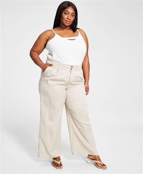 Bar Iii Trendy Plus Size Pleated Twill Wide Leg Pants Created For Macy S Macy S