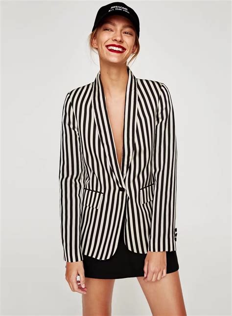 Womens Long Sleeve One Button Striped Blazer