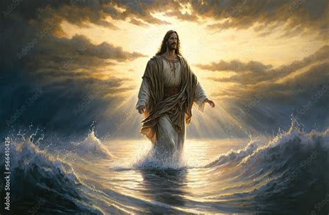 An Illustration Of Jesus Christ Walking On The Water AI Generated Art