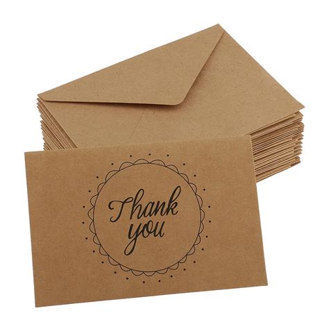 20pcs Vintage Kraft Paper Thank You Notes Cards With Envelopes Party T