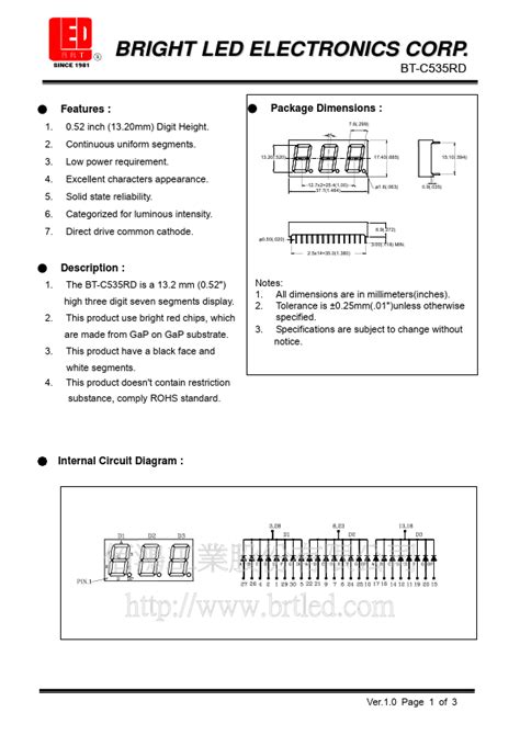 BT C535RD DataSheet BRIGHT LED ELECTRONICS