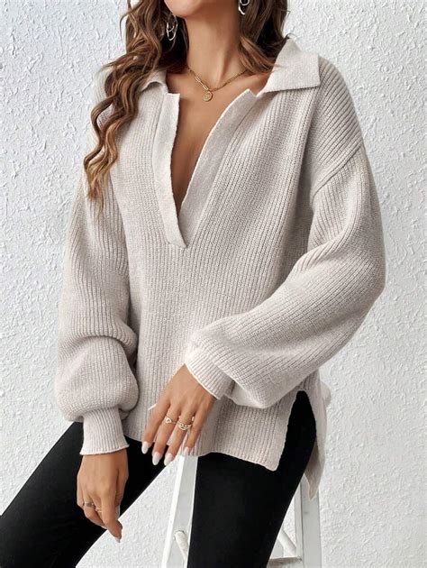 SHEIN Frenchy Drop Shoulder Split Hem Sweater SHEIN USA