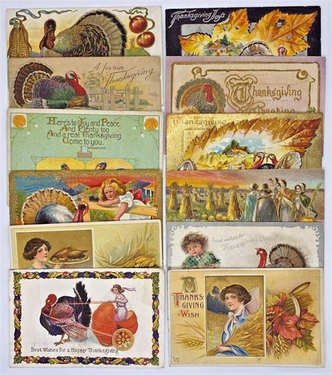 Vintage Thanksgiving Postcard Lot Early 1900s Original 12 Embossed