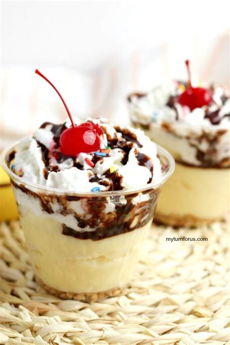 banana split parfait pudding cups - My Turn for Us