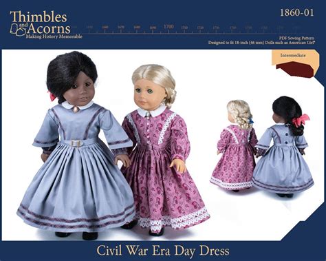 1860 Civil War Dress 18 Inch Doll Clothes Pattern Fits Dolls Etsy