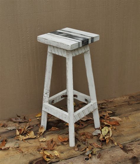 Bar Stool Rustic Reclaimed Barn Wood Painted Ivory with