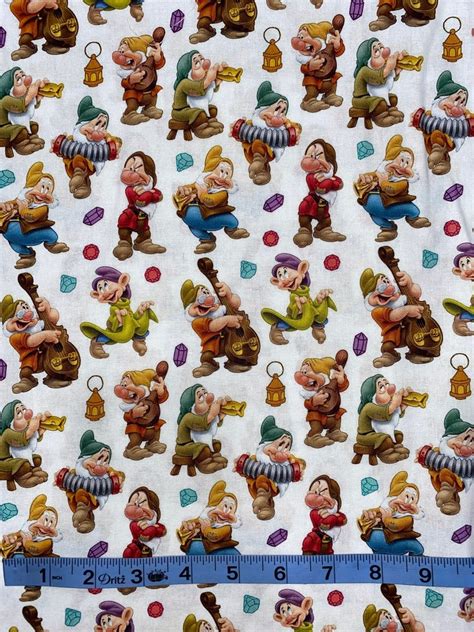 Snow White Seven Dwarfs Fabric 100 Cotton Fabric By The Yard Etsy