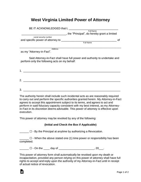 Free West Virginia Limited Power of Attorney Form - PDF | Word – eForms