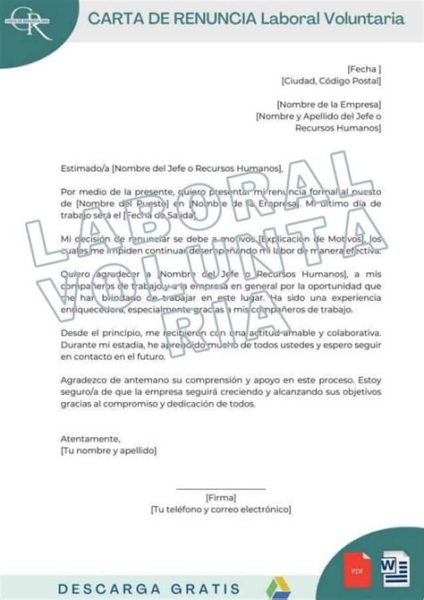 Carta De Renuncia Laboral Voluntaria Modelos Word Pdf