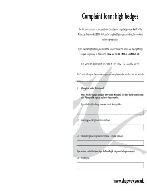 Fillable Online Shepway Gov Complaint Form High Hedges Shepway