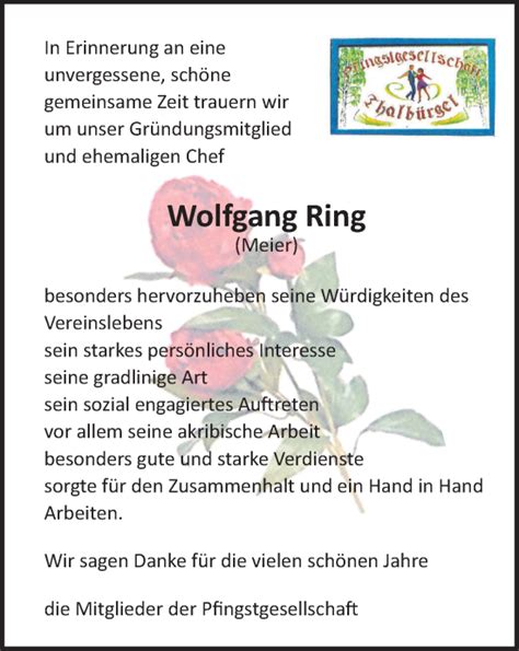 Traueranzeigen Von Wolfgang Ring Trauer In Thueringen De