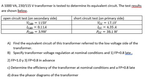 Solved A Va V Transformer Is Tested To Chegg