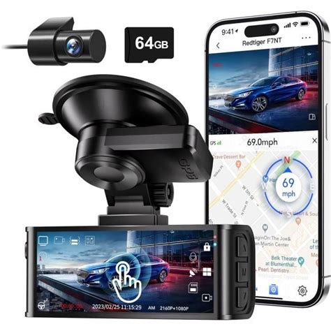 K Dashcam Voiture Avant Arriere Cran Tactile Pouces Carte Gb