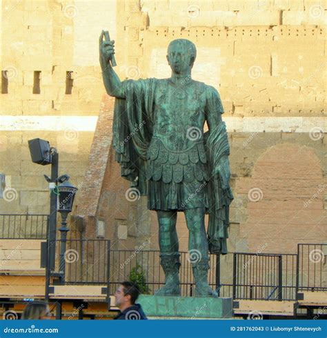 Italy Rome Via Dei Fori Imperiali Bronze Statue Of Julius Caesar