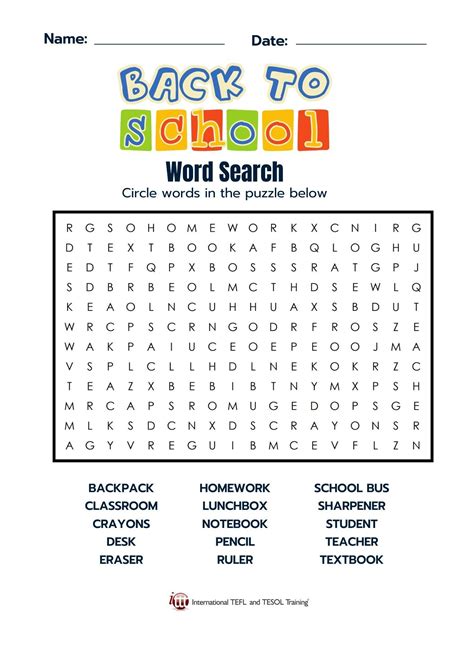 Back To School Vocabulary Efl Word Search Ittt