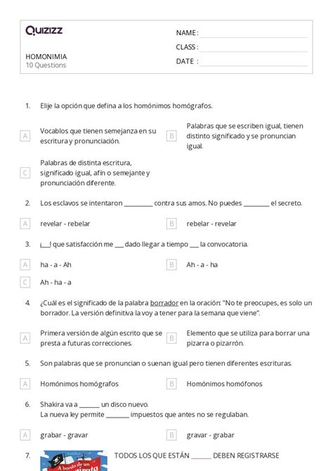 Hom Fonos Y Hom Grafos Hojas De Trabajo Para Grado En Quizizz