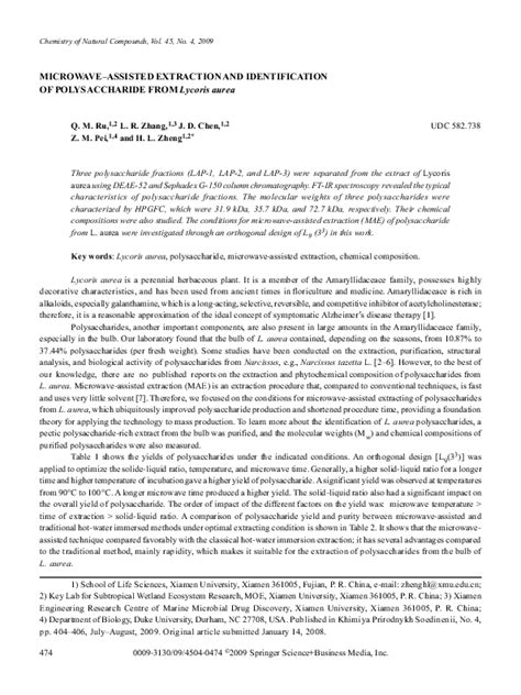 Pdf Microwaveassisted Extraction And Identification Of Polysaccharide From Lycoris Aurea