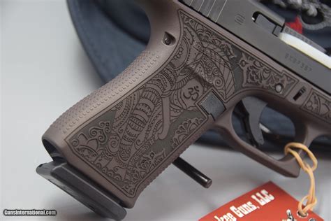 Glock Model 43x With Elephant Motif Laser Engraved Dark Tan Lower Receiver In 9 Mm For Sale