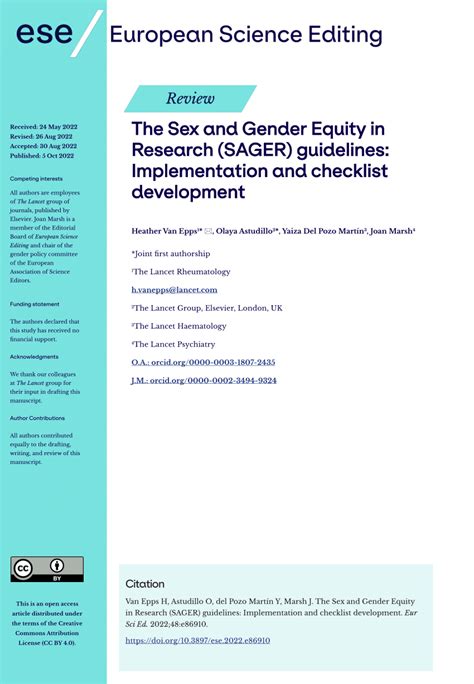 Pdf The Sex And Gender Equity In Research Sager Guidelines