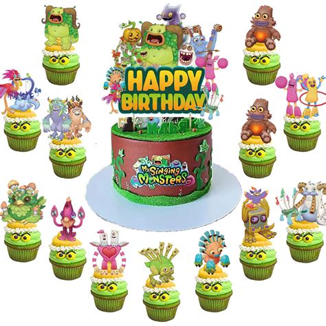 37pcs My Singing Monster Birthday Decorations Singing Monster Cupcake